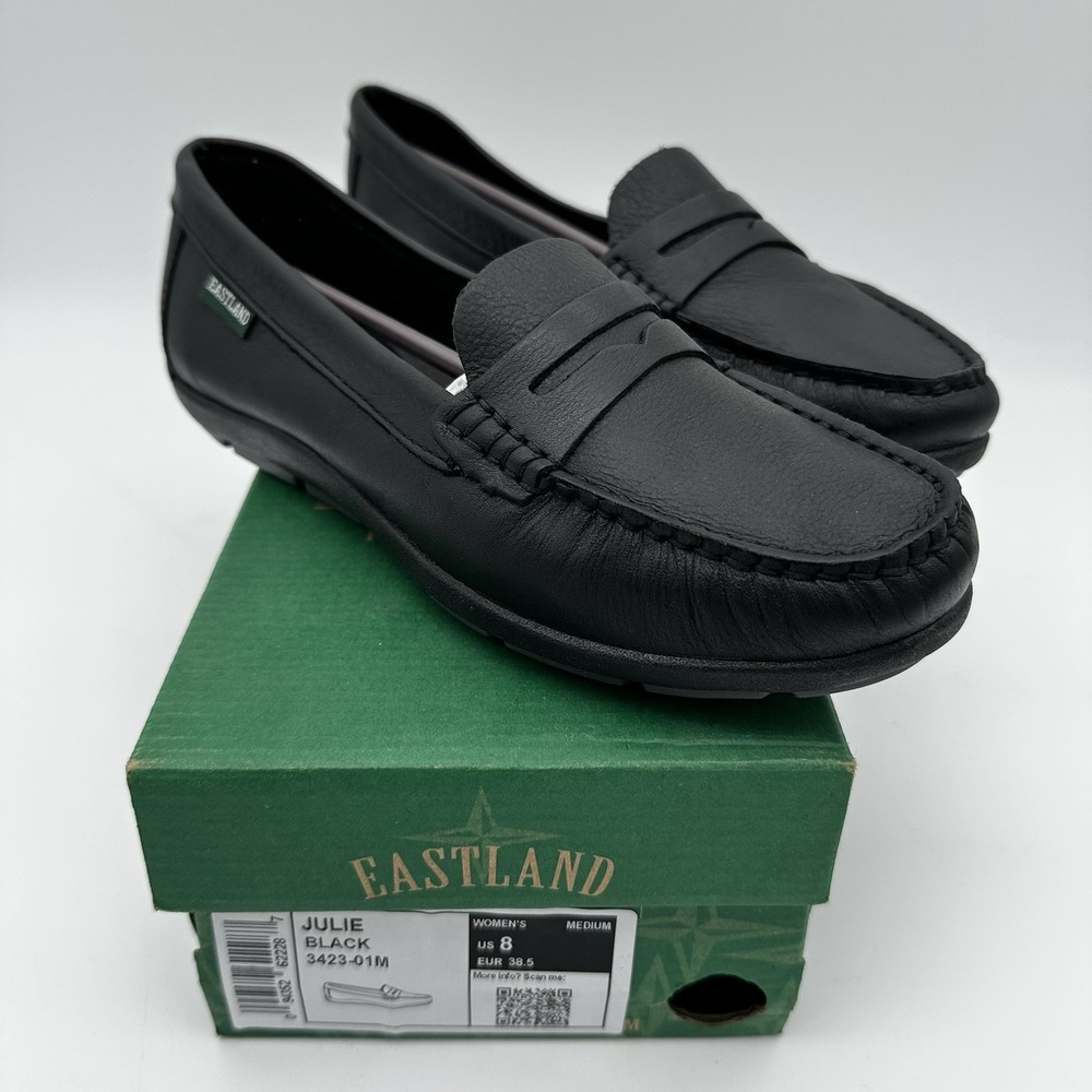 Eastland Julie Penny Loafers Women's US 8 Black Leather Moc Toe Shoes NIB‎